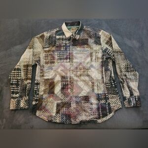 Robert Graham All Over Print Embroidered Flip Cuff Dress Shirt SZ XXL RARE